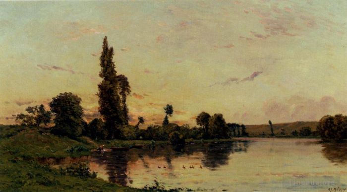 Hippolyte Camille Delpy Peinture à l'huile - Lavandières au bord d'une rivière