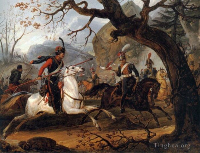 Émile Jean-Horace Vernet Peinture à l'huile - Bataille napoléonienne dans les Alpes