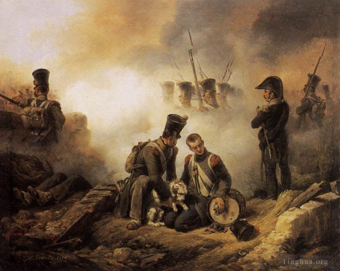 Émile Jean-Horace Vernet Peinture à l'huile - Le chien du régiment blessé