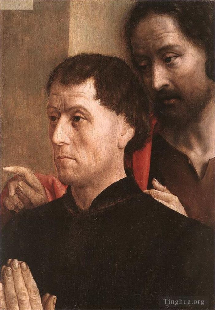 Hugo van der Goes Peinture à l'huile - Portrait d'un donateur avec saint Jean-Baptiste