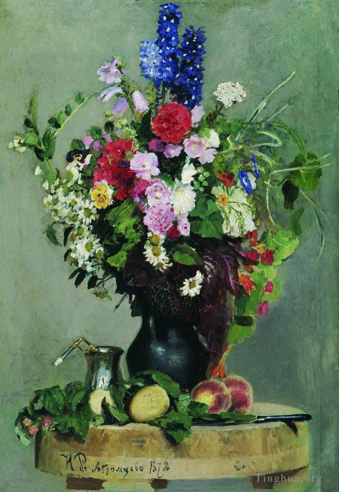 Ilya Repin Peinture à l'huile - Un bouquet de fleurs 1878