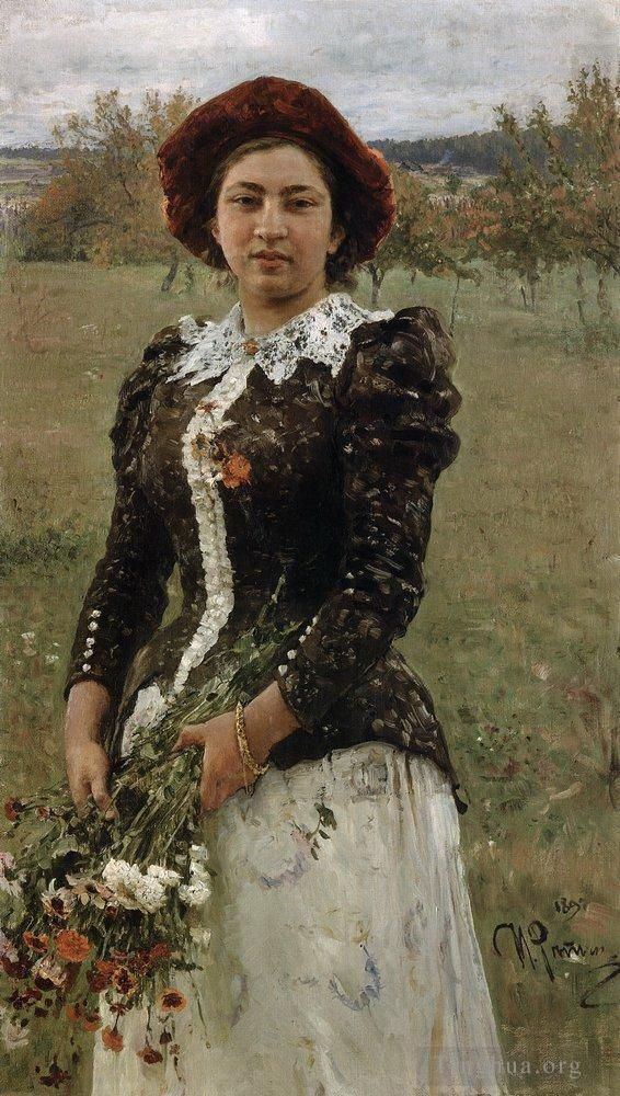 Ilya Repin Peinture à l'huile - Portrait bouquet d'automne de Vera Repina 1892