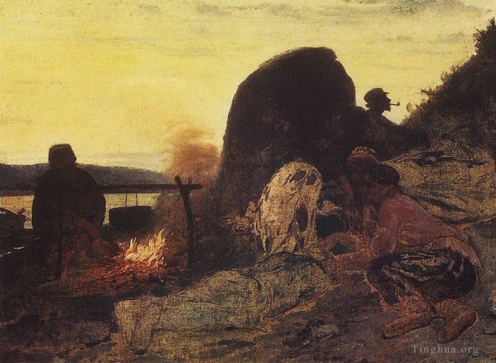 Ilya Repin Peinture à l'huile - Transporteurs de barges lors de l'incendie 1872