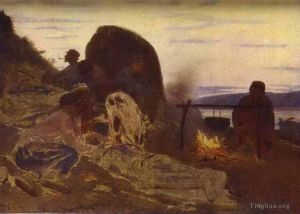 Ilya Repin œuvres - Transporteurs de barges par feu de camp 1870