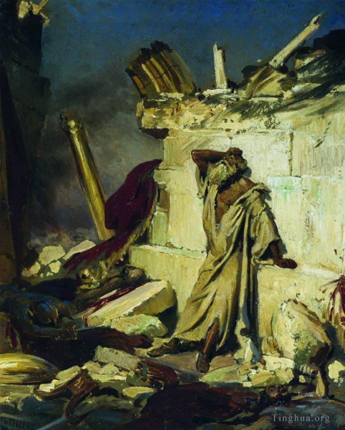 Ilya Repin Peinture à l'huile - Cri du prophète Jérémie sur les ruines de Jérusalem sur un sujet biblique 1870