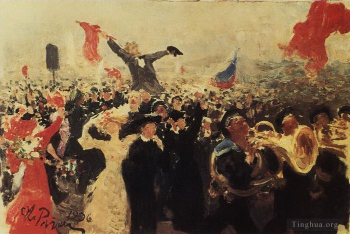 Ilya Repin Peinture à l'huile - Manifestation du 1190 octobre croquis 1906