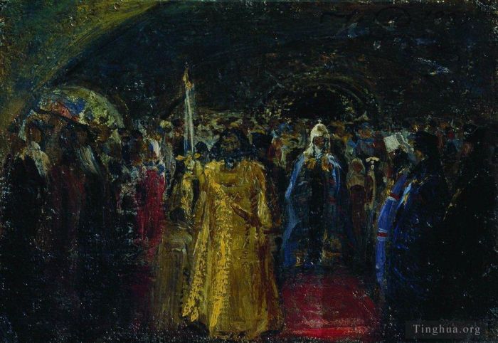 Ilya Repin Peinture à l'huile - Sortie du patriarche Hermogène 1881