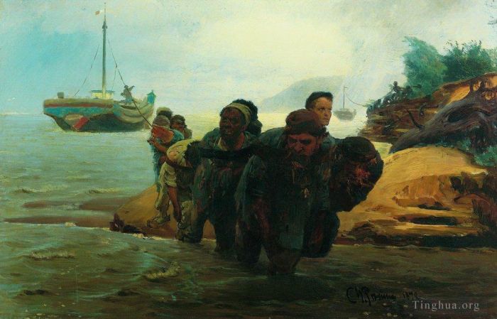 Ilya Repin Peinture à l'huile - Les transporteurs cross Wade 1872