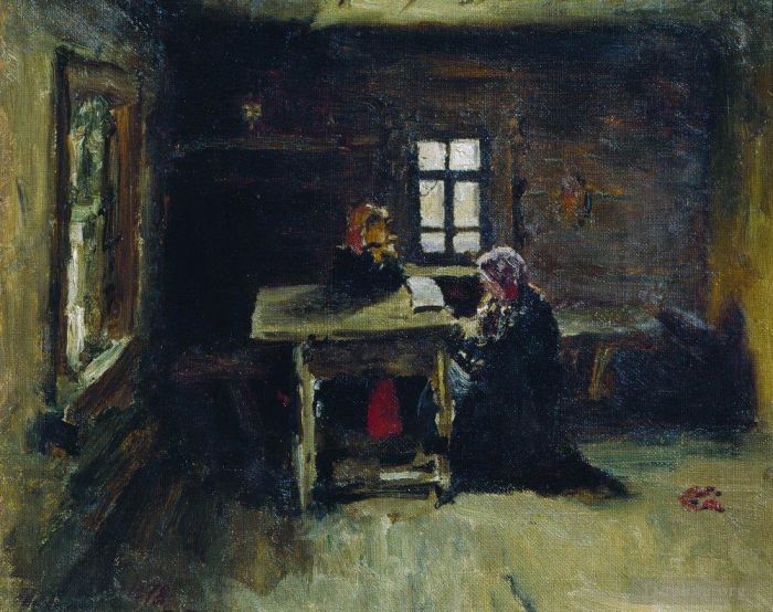 Ilya Repin Peinture à l'huile - Dans la cabane 1878