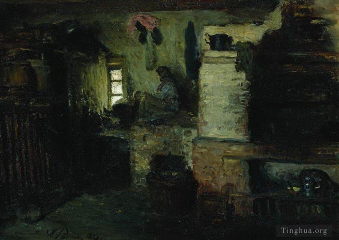 Ilya Repin Peinture à l'huile - Dans la cabane 1895