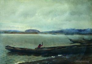 Ilya Repin œuvres - Paysage de la Volga avec des bateaux 1870