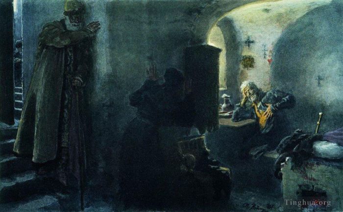 Ilya Repin Peinture à l'huile - Le moine Filaret emprisonné au monastère Antonievo Siyskiy