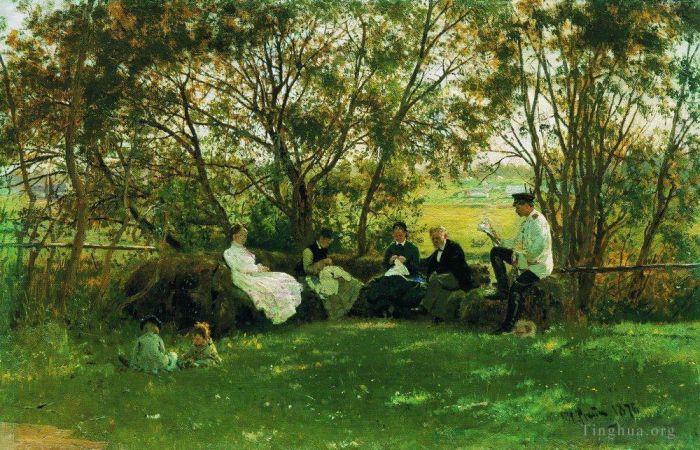 Ilya Repin Peinture à l'huile - Sur un banc de gazon 1876