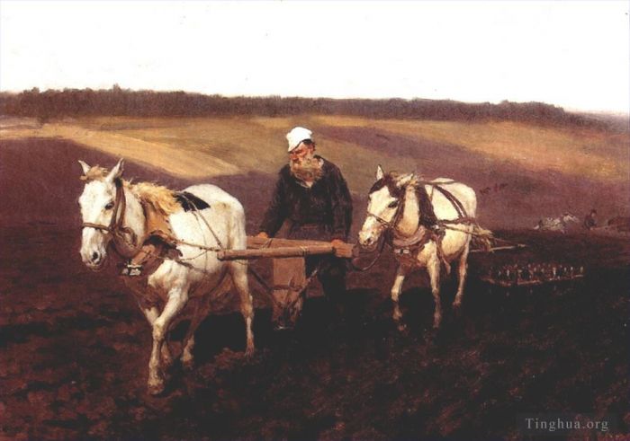 Ilya Repin Peinture à l'huile - Portrait de Léon Tolstoï en laboureur dans un champ 1887
