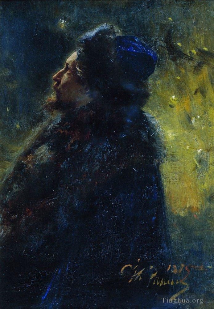 Ilya Repin Peinture à l'huile - Portrait du peintre Viktor Mikhaïlovitch Vasnetsov étude pour le tableau Sadko sous l'eau 1875