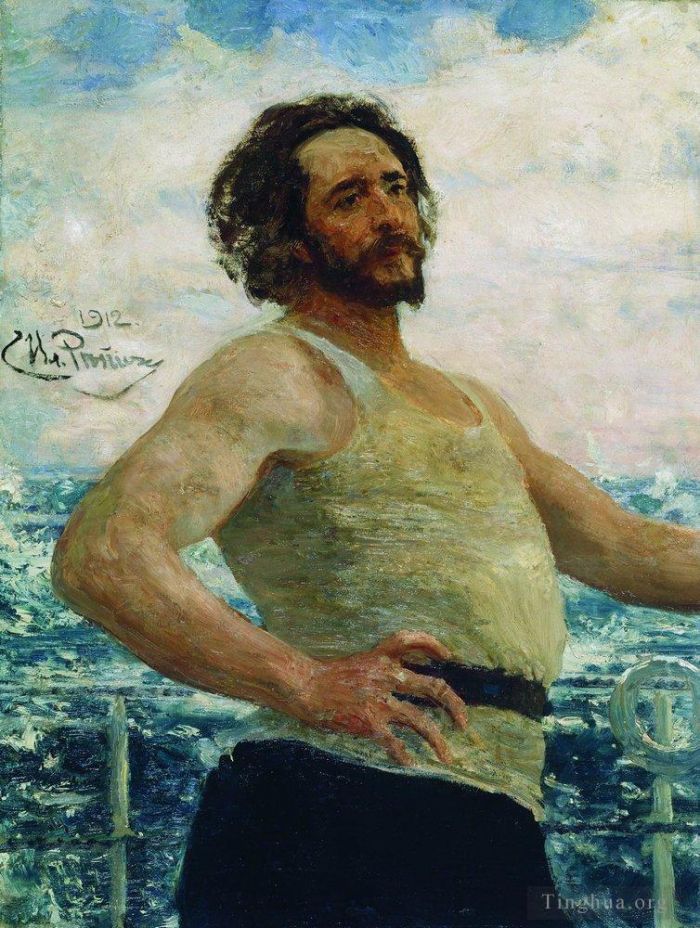 Ilya Repin Peinture à l'huile - Portrait de l'écrivain Léonid Nikolaïevitch Andreïev sur un yacht 1912