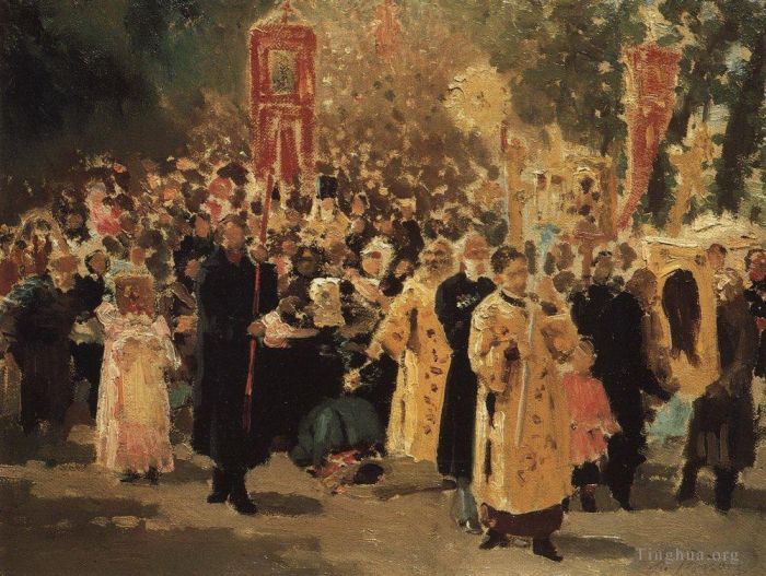 Ilya Repin Peinture à l'huile - Procession dans une forêt de chênes apparition de l'icône 1878