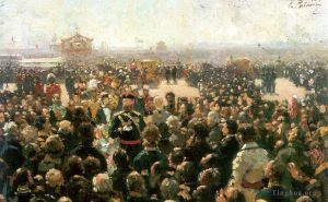 Ilya Repin œuvres - Réception des chefs cosaques locaux par Alexandre III dans la cour du palais Petrovsky en 1885