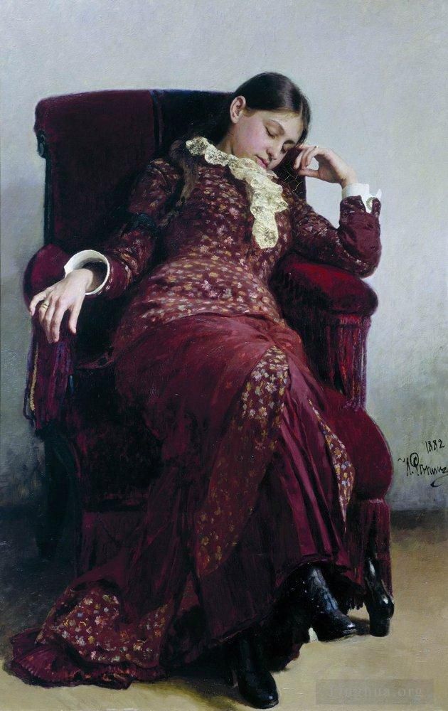 Ilya Repin Peinture à l'huile - Portrait de repos de Vera Repina, épouse de l'artiste 1882