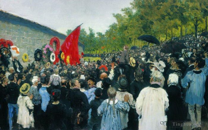 Ilya Repin Peinture à l'huile - La réunion commémorative annuelle près du mur des communards au cimetière du père lachaise en 1883