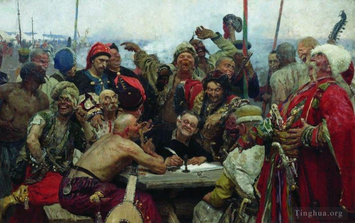 Ilya Repin Peinture à l'huile - La réponse des cosaques zaporogues au sultan mahmoud iv 1896