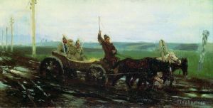 Ilya Repin œuvres - Sous escorte sur la route boueuse 1876