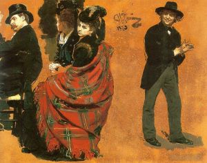 Ilya Repin œuvres - Homme et femme à table l'homme qui tire le gant 1873