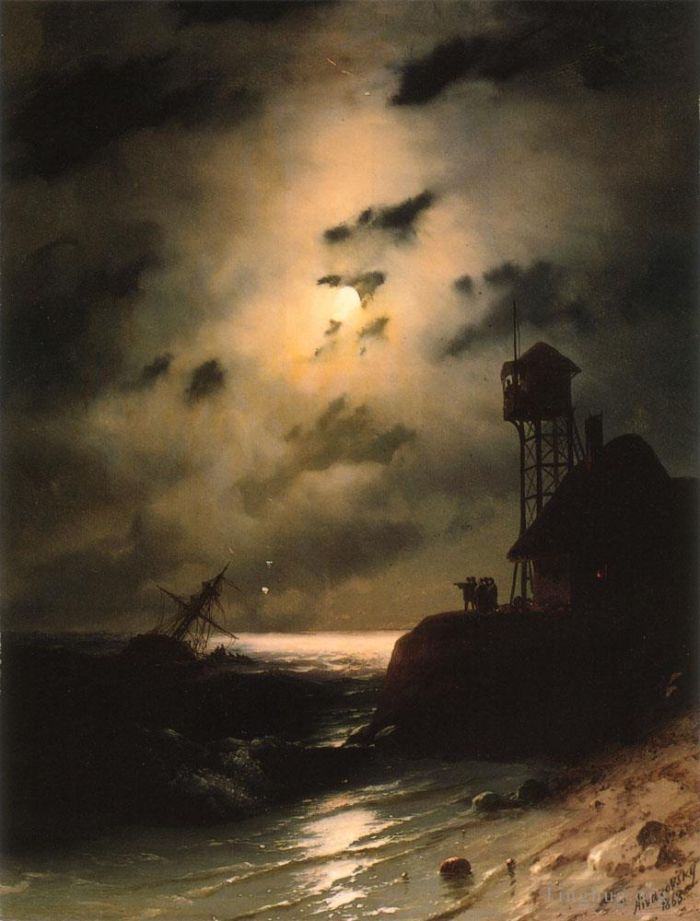 Ivan Konstantinovich Aivazovsky Peinture à l'huile - Bateau marin au clair de lune avec naufrage