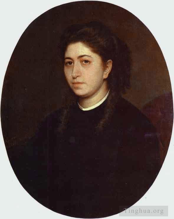 Ivan Kramskoi Peinture à l'huile - Portrait d'une jeune femme vêtue de velours noir