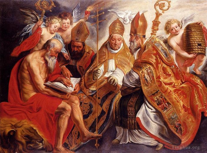 Jacob Jordaens Peinture à l'huile - Jordaens Les Quatre Pères de l'Église Latine