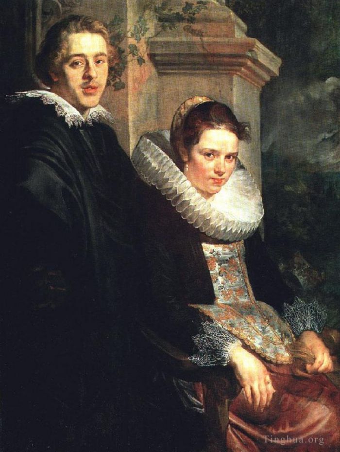 Jacob Jordaens Peinture à l'huile - Portrait d'un jeune couple marié
