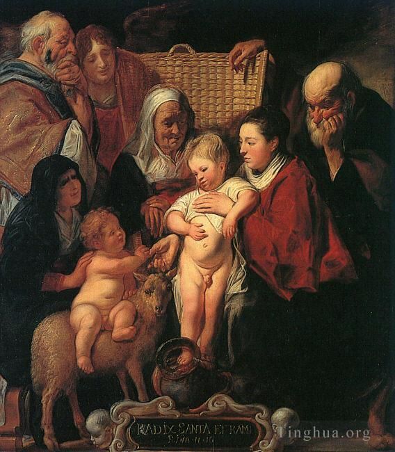 Jacob Jordaens Peinture à l'huile - La Sainte Famille avec Sainte Anne la Jeune Baptiste et ses parents