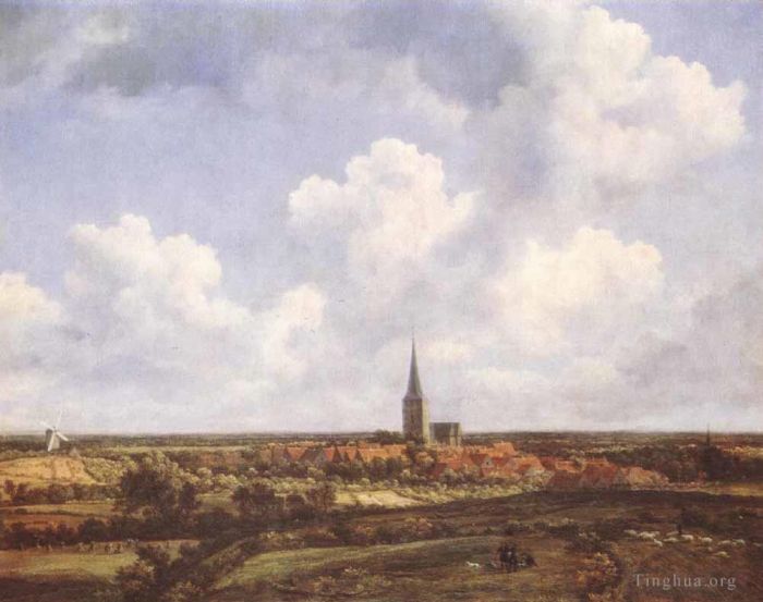 Jacob van Ruisdael Peinture à l'huile - Paysage avec église et village