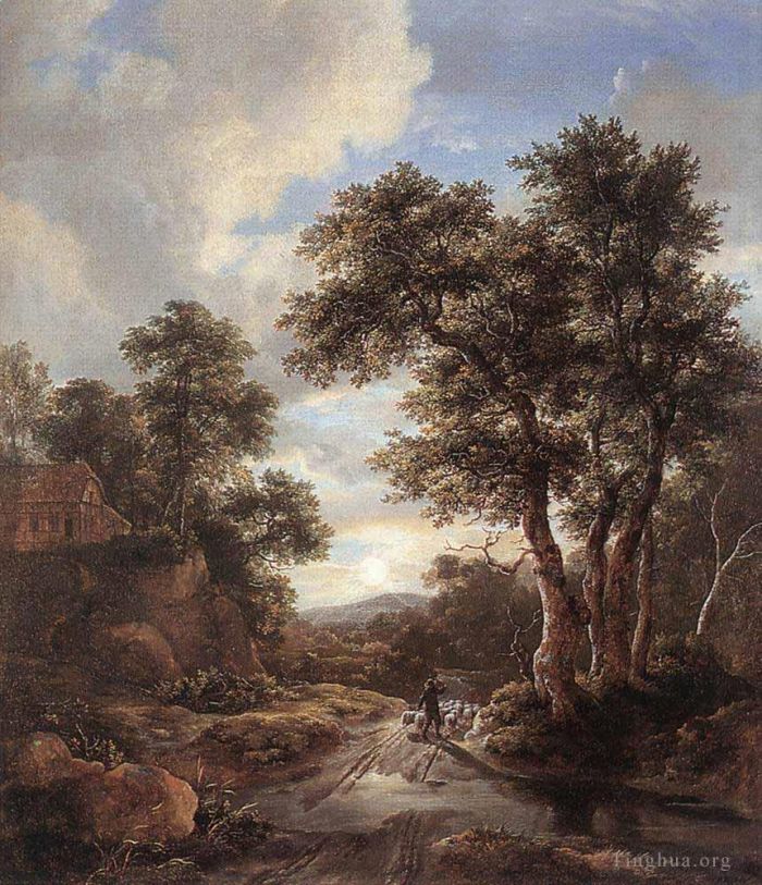 Jacob van Ruisdael Peinture à l'huile - Lever du soleil dans un bois