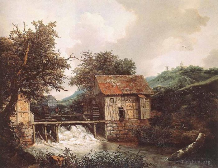 Jacob van Ruisdael Peinture à l'huile - Deux moulins à eau et une écluse ouverte près de Singraven