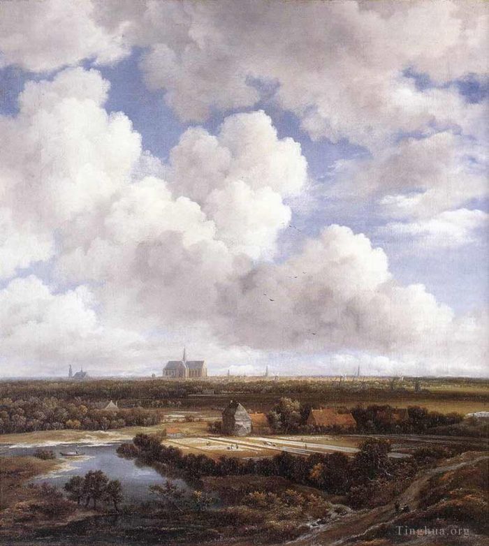 Jacob van Ruisdael Peinture à l'huile - Vue De Haarlem Avec Des Terrains De Blanchiment
