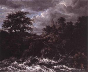 Jacob van Ruisdael œuvres - Cascade près d'une église