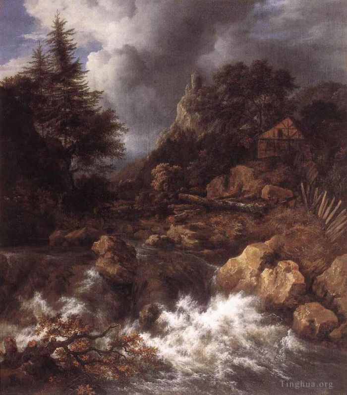 Jacob van Ruisdael Peinture à l'huile - Cascade dans un paysage montagneux du Nord