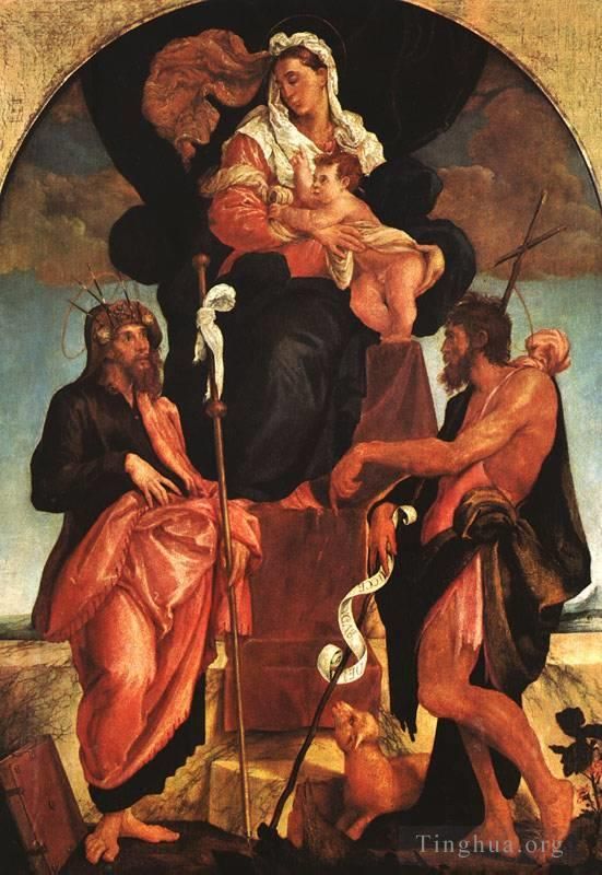 Jacopo dal Ponte Peinture à l'huile - Vierge à l'Enfant avec les saints