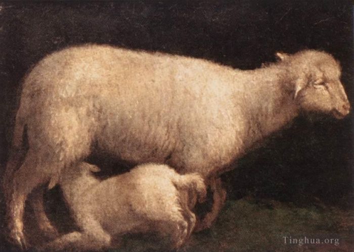 Jacopo dal Ponte Peinture à l'huile - Animal mouton et agneau Jacopo da Ponte