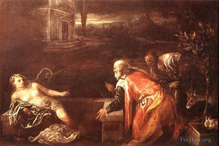 Jacopo dal Ponte Peinture à l'huile - Susanna et les aînés