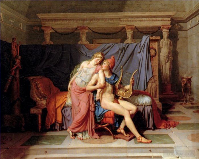 Jacques-Louis David Peinture à l'huile - La cour de Paris et Hélène