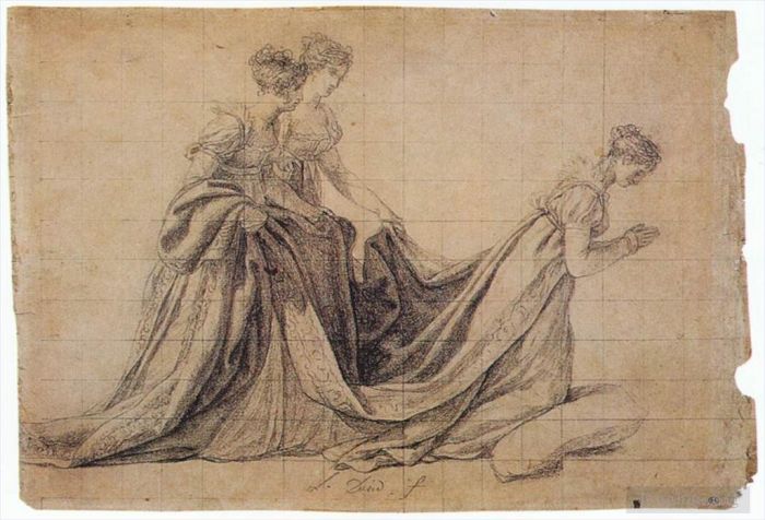 Jacques-Louis David Types de peintures - L'Impératrice Joséphine agenouillée avec Mme de la Rochefoucauld et Mme de la Val