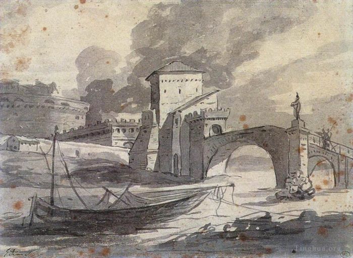 Jacques-Louis David Types de peintures - Vue sur le Tibre et le Château Saint-Ange