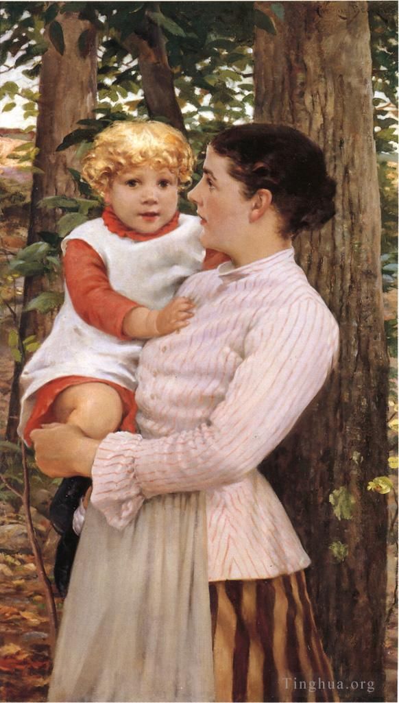 James Carroll Beckwith Peinture à l'huile - Mère et l'enfant