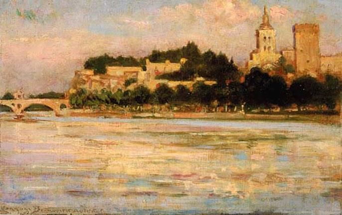 James Carroll Beckwith Peinture à l'huile - Le Palais des Papes et le Pont