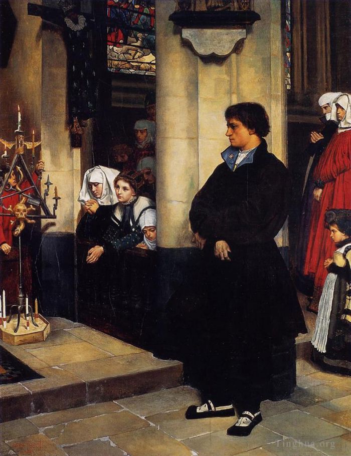 James Tissot Peinture à l'huile - Pendant le service, les doutes de Martin Luther