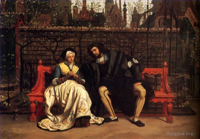James Tissot Peinture à l'huile - Faust et Marguerite au jardin