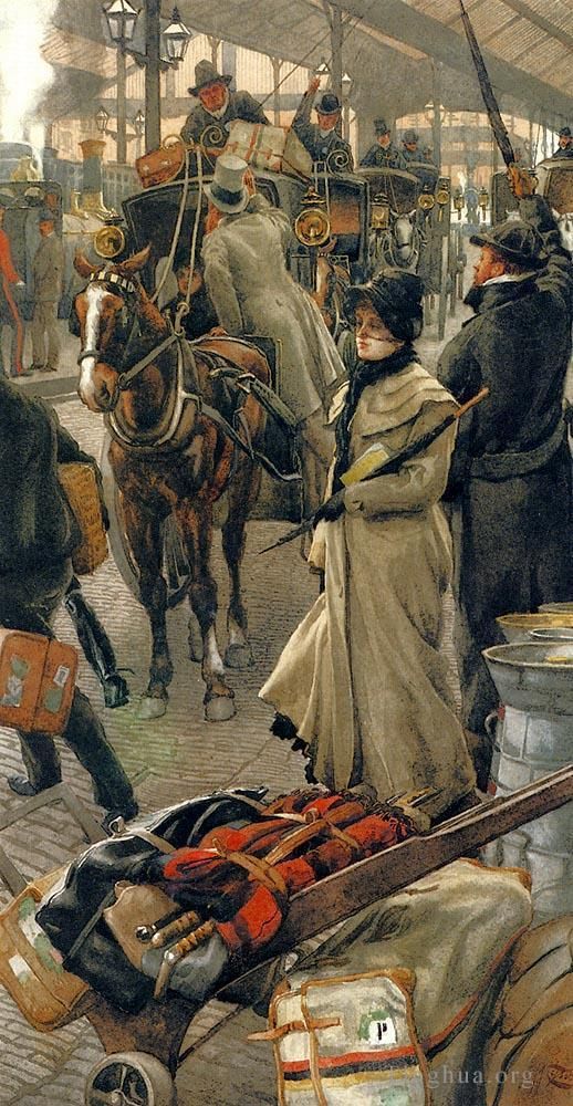 James Tissot Peinture à l'huile - Le quai de départ de la gare Victoria