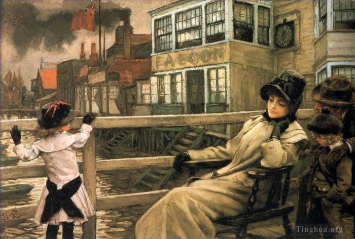 James Tissot Peinture à l'huile - En attendant le ferry